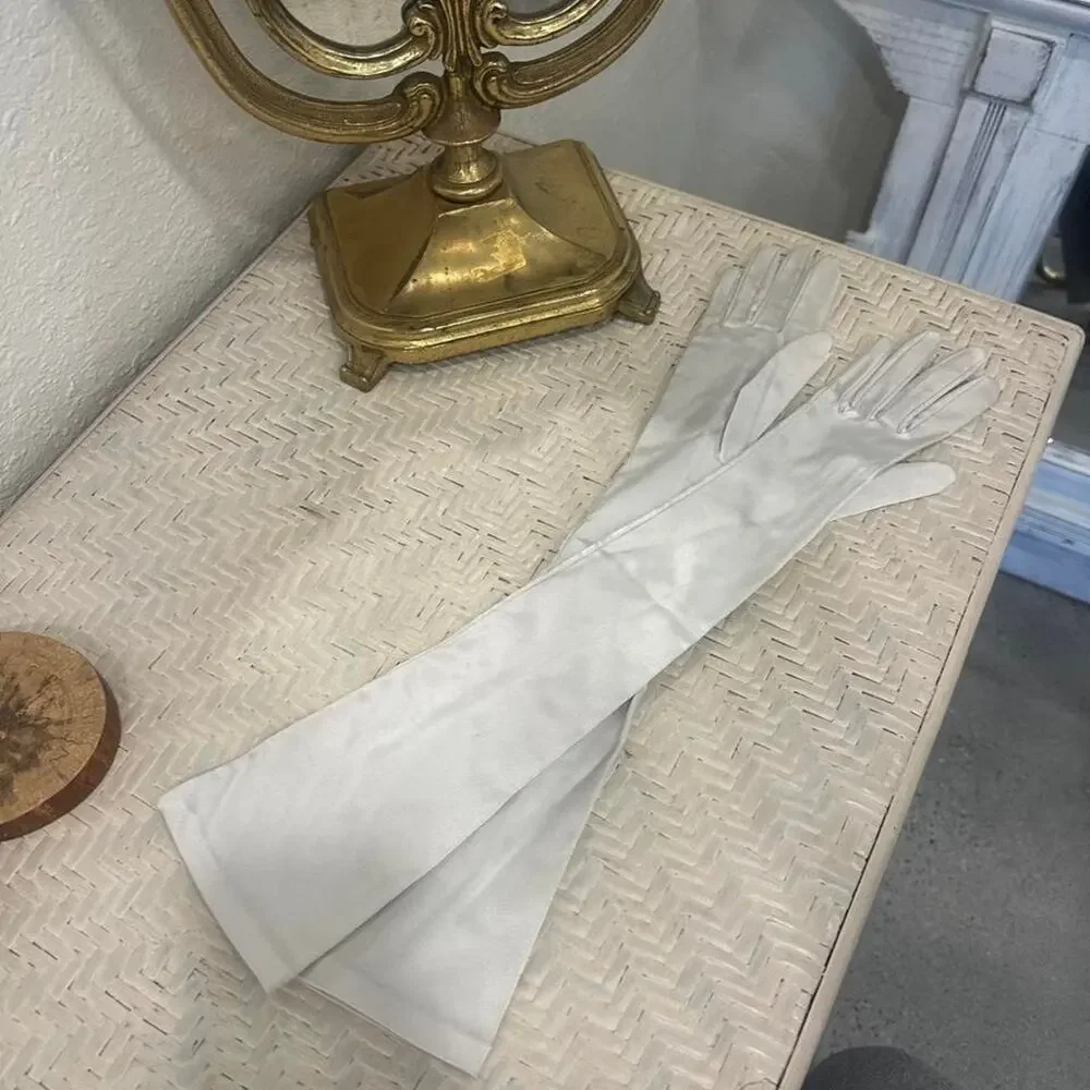 Vintage Silver Opera Gloves | Satin Formal Gloves | Bridal & Evening Gloves